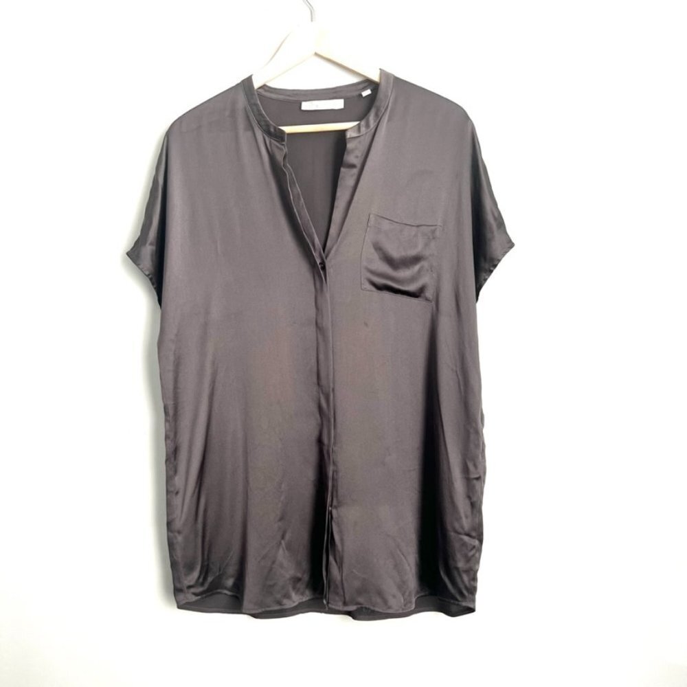 VINCE Satin Silk Popover Blouse